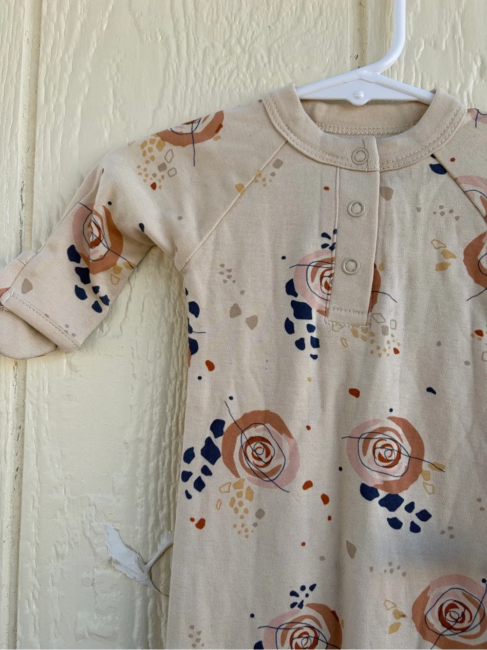 Kids Floral Sleep Gown - Cream with Rust Rose Print baby’s Girls Size NB